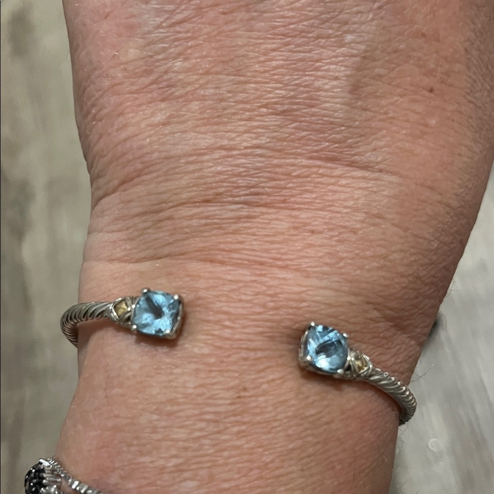 Bali Sterling Silver Cuff Bracelet with Blue Topaz Gemstones
